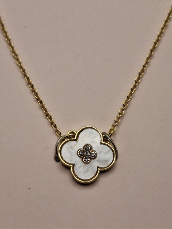 Jewelry - Gold Clover Pendant Necklace White Enamel Dainty Minimal Layering Necklace 18”